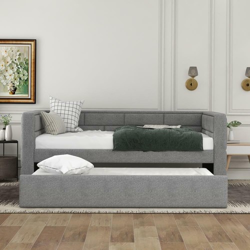Fashion Twin Size Daybed with Trundle Upholstered Daybed w/Padded Back Home Gray - Picture 4 of 8