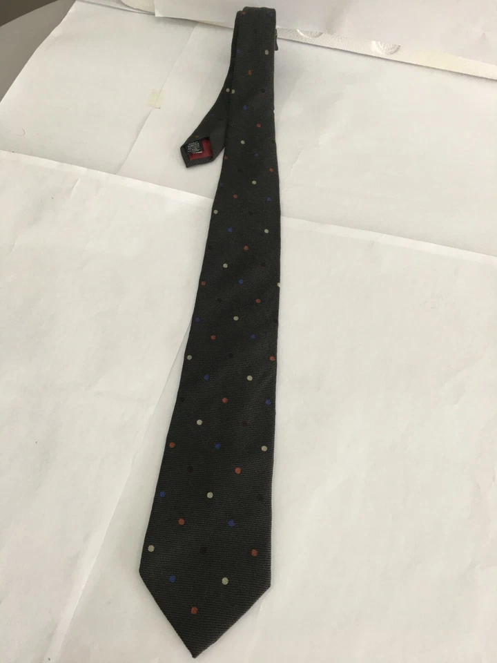 Corbata auténtica LANDS' END diseño de lunares gris 55 % seda 45 % lana Foto 3 de 4