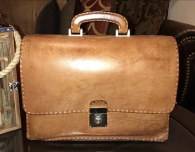 Gentleman s 100% Pure Leather Business Briefcase Made In Italy Saddle Brown