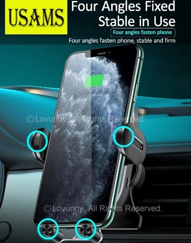 USAMS 15W Wireless Charging Car Charger Phone Holder Air Vent Dash Mount Cradle - Picture 14 of 25