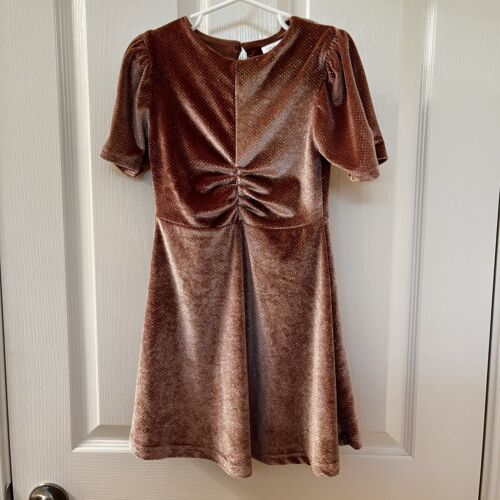 Zara Girls Velvet Metallic Gold Polka Dot Ruched Dress Girls Size 7