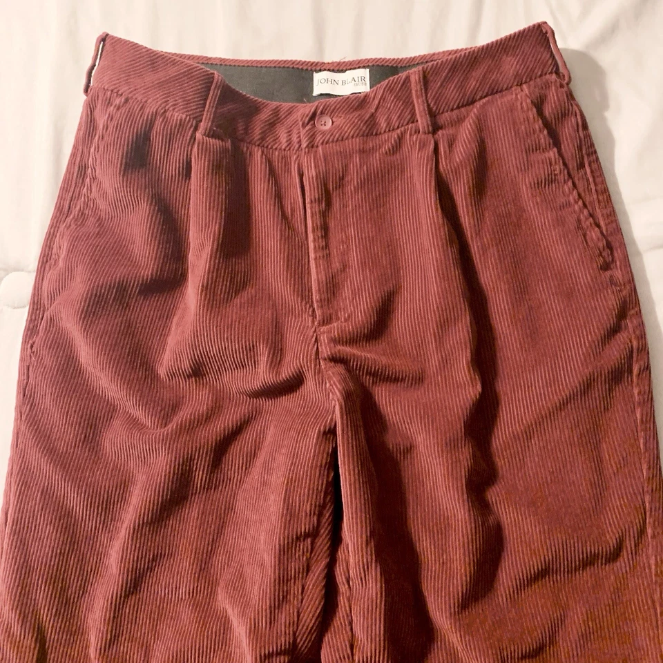 Vintage John Blair Pants Men 36M 36x28 Cinnamon Brown Corduroy Pleated Stretch - Image 2 of 4