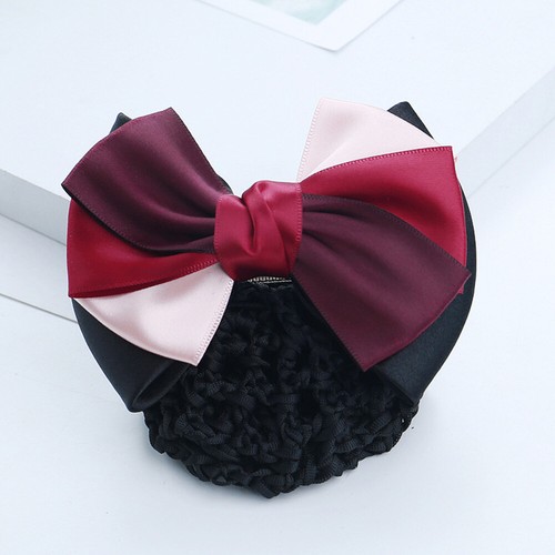 Women Satin Bow Barrette Double Bowknot Hair Net Hair Bun Barrette Hair Clip▱ - Picture 37 of 109