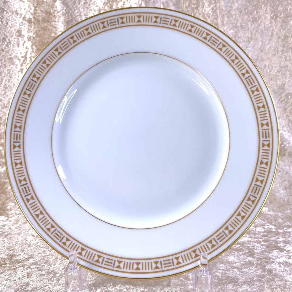 Juego de 2 vajilla de porcelana blanca dorada con plato de postre Hermes Egee Soleil con caja Foto 3 de 4