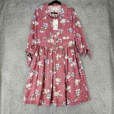 Unique Vintage Dress Womens Large Pink Floral Cottagecore Long Sleeve *NWT*
