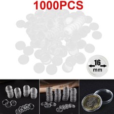 1000 PCS 16mm Coin Holder Capsules Clear Round Plastic Coin Container Case