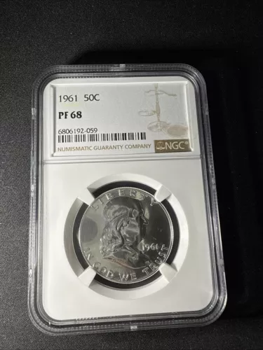 1961 NGC PF68 SILVER PROOF FRANKLIN HALF DOLLAR 50c 90% SILVER WHITE LABEL