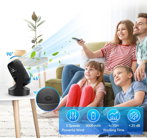 Ventilatore Da Tavolo, Ventilador Portatil 3000Mah a 5 Velocità Ricaricabile Il - Foto 2 di 12