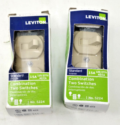 2x Leviton 05224-2IS 15 Amp 120/277 Single/Single Pole Duplex Combination Switch