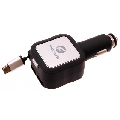 4.8Amp Retractable Car Charger Type-C 2-Port USB Fast Charge DC for Smart Phones