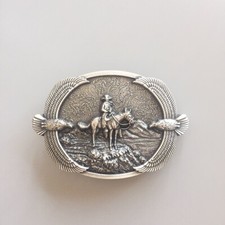Vintage Silver Plated Western Cowboy Eagles Rodeo Wildlife Belt Buckle