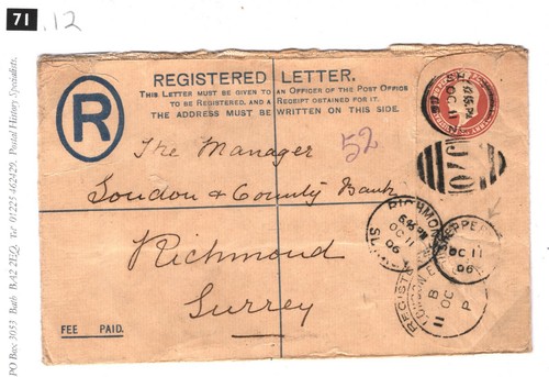 Cubierta GB Middx KEVII *SHEPPERTON* *J70* CDS DÚPLEX Registrada 1906 71,12 - Imagen 2 de 9