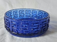 Funky Scandinavian Greek blue greek key design mid century modern glass bowl (b)