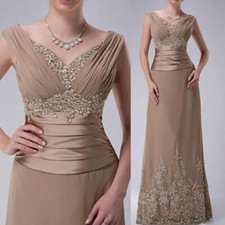 Elegant Plus Size Champagne Chiffon Lace Mother of the Bride Dress Prom Party