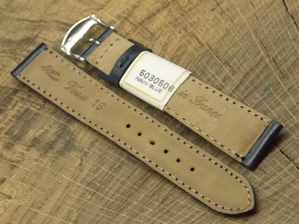 ZRC France Navy Leather w Silver Tone Buckle 16mm NOS Unused Vintage Watch Band - Image 4 of 4