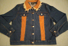 Women's Xl Lighthouse Apparel Denim And Faux Suede Intricate Long Sleeve Jacket