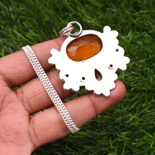 Citrine Gemstone 925 Sterling Silver Handmade Jewelry Pendant With Chain - Picture 4 of 9