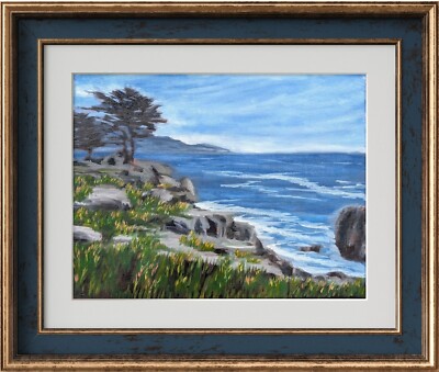Original Oil Painting - California 17 mile Drive Ocean Coastal Painting 14*11