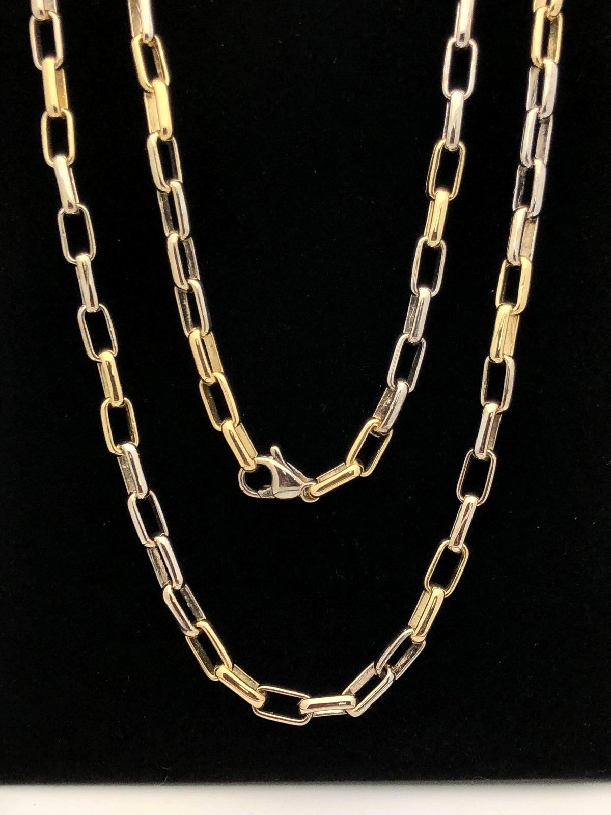 14k Two Tone Gold Solid Square Link Chain Necklace 22" 5.6mm 45.4 grams