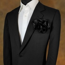 NEW - Men's 2-in-1 Pouf Round Pocket Square Hankie - Black Satin