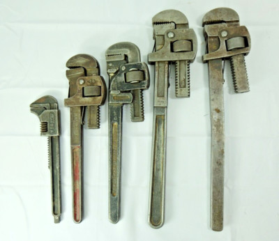 PIPE WRENCH Lot 5 Vintage Adjustable Monkey Pexto Stillson Trimont Walworth Ford