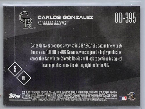 2017 Topps Now #OD-395 Carlos Gonzalez Colorado Rockies - Picture 2 of 2
