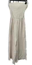 Grade & Gather Cream Colored One Pc Jumpsuit Tie Back Gauzy Womens Sz S Smocked