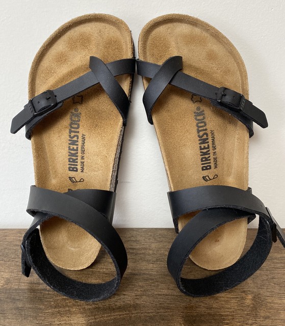 Birkenstock Yara Ankle Strap Sandals Flats Oiled Black Womens Size EUR 39 US 8 for sale online 
