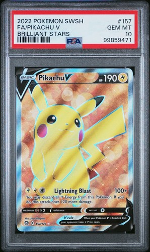 2022 PIKACHU V #157 RAICHU V #158 BRILLIANT STARS FULL ART PSA 10 SEQ 2CARD SET - Picture 2 of 5