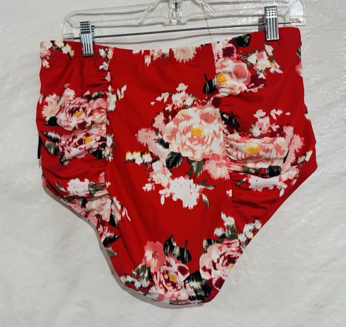 New Torrid High Rise Ruched Red Floral Print Full Coverage Swim Bottoms Size 1 - Picture 2 of 9