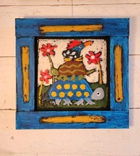 John Sperry Outsider Southern Primitive Folk Art Turtle And Flowers Painting 