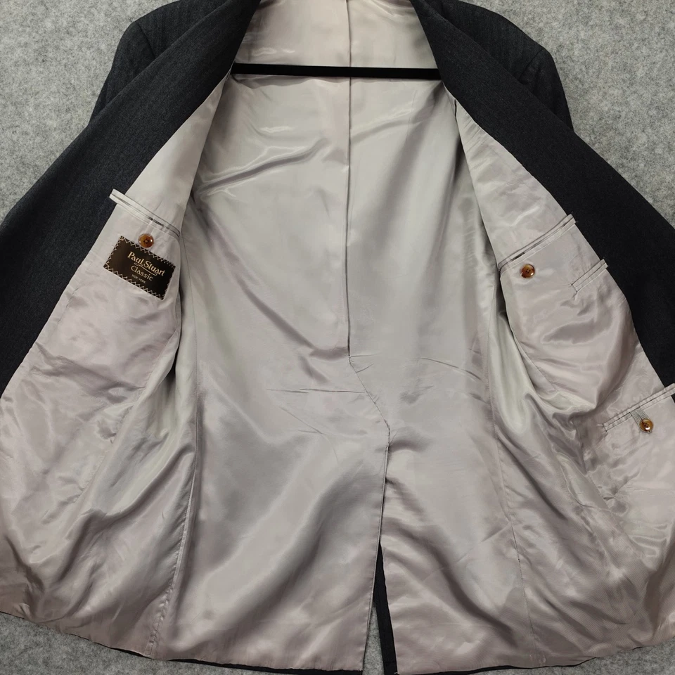 Vintage 80s USA Made Herringbone Tweed Sport Coat Mens 40L Gray Blue PAUL STUART - Image 3 of 4