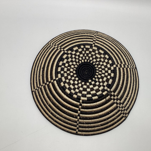 "Cesta Ruanda 12x3"" cuenco bobina tejida arte de pared tejido a mano patrón étnico mesa" - Imagen 4 de 6