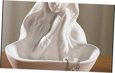 Our Lady of Grace Madonna Icon Statue 5'' Porcelain Relic Keepsake Rosary Holder 