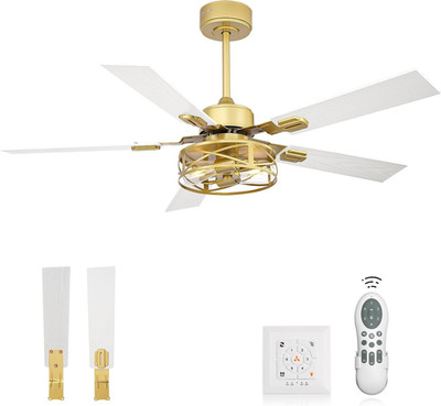 48'' Farmhouse Ceiling Fan with Lights, Remote & Wall Switch, Gold Finish