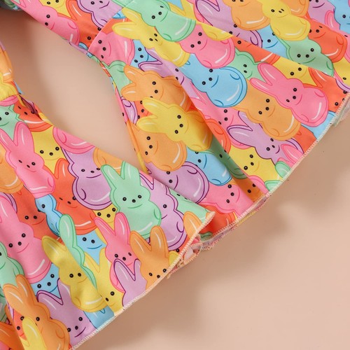 Toddler Baby Girl Easter Outfits Ruffle Letter Rabbit Print Dress Shirt Top L... - Picture 7 of 7