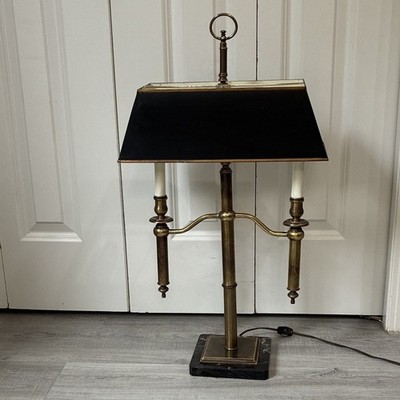 Frederick Cooper Brass 2-Light Table Lamp w/ Black Shade Marble Base Switch