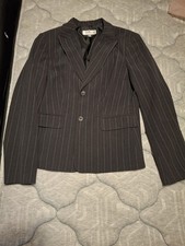 John Meyer of Norwich Women's Black Pinstripe Lined Button Blazer Jacket 12
