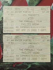  KISS THE FAREWELL TOUR 1973-2000 APR 15, 2000 PHILIPS ARENA ATL 2 TICKET STUBS