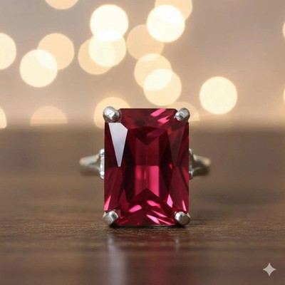 4.00Ct Radiant Cut Natural Red Ruby & Diamond 14K White Gold Luxury Ring 6 5 8 7
