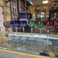 Ajka Crystal Cut to Clear ARABELLA 8-1/4" WINE HOCK GOBLETS GLASSES Set 6 Unused