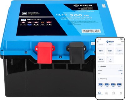 Berger LiFePO4 Lithium Untersitz Batterie Pro 300 Ah 12 V mit Bluetooth & Heizun