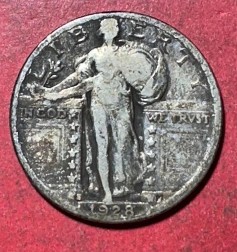 1928S US Standing Liberty SILVER Quarter! "San Francisco" Mint! VG! Old US Coin!