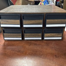   Vintage 6-Drawer Cassette Tape Storage Cabinet Wood Grain Case Holds 84 Retro