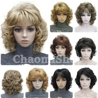 Medium Fluffy Curly Blonde Mix Synthetic Hair Wigs Women Soft Natural Daily
