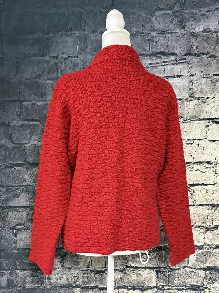 Suéter Norm Thompson Mujer Grande Rojo 100% Alpaca Cárdigan Cierre Rana Tejido Foto 3 de 4