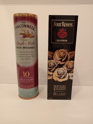 Leere Four Roses Bourbon Blechdose + Leere Tyrconnell Irish Whiskey Blechdose