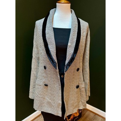 Vintage Dawn Joy Plaid Velvet Trim Double Breasted Blazer Women's Size 10