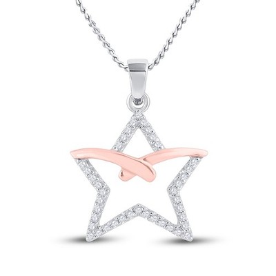 0,17ctw Diamant Stern Anhänger Halskette 10k Weiß Rotgold Fein