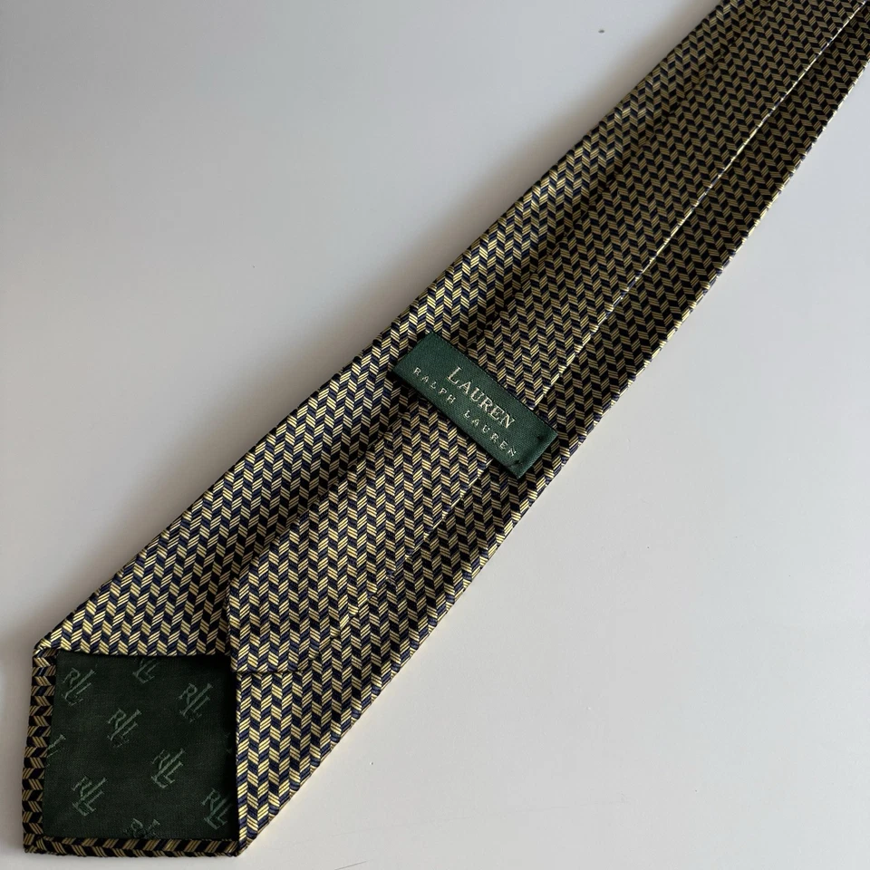 Corbata de seda Lauren Ralph Lauren azul amarillo geométrica tejida texturizada Foto 4 de 4
